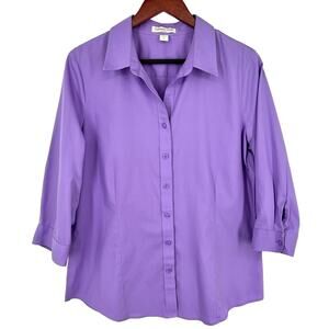 Coldwater creek Sz Large 14 No Iron Light Purple 3/4 Sleeve Blouse Shirt Top